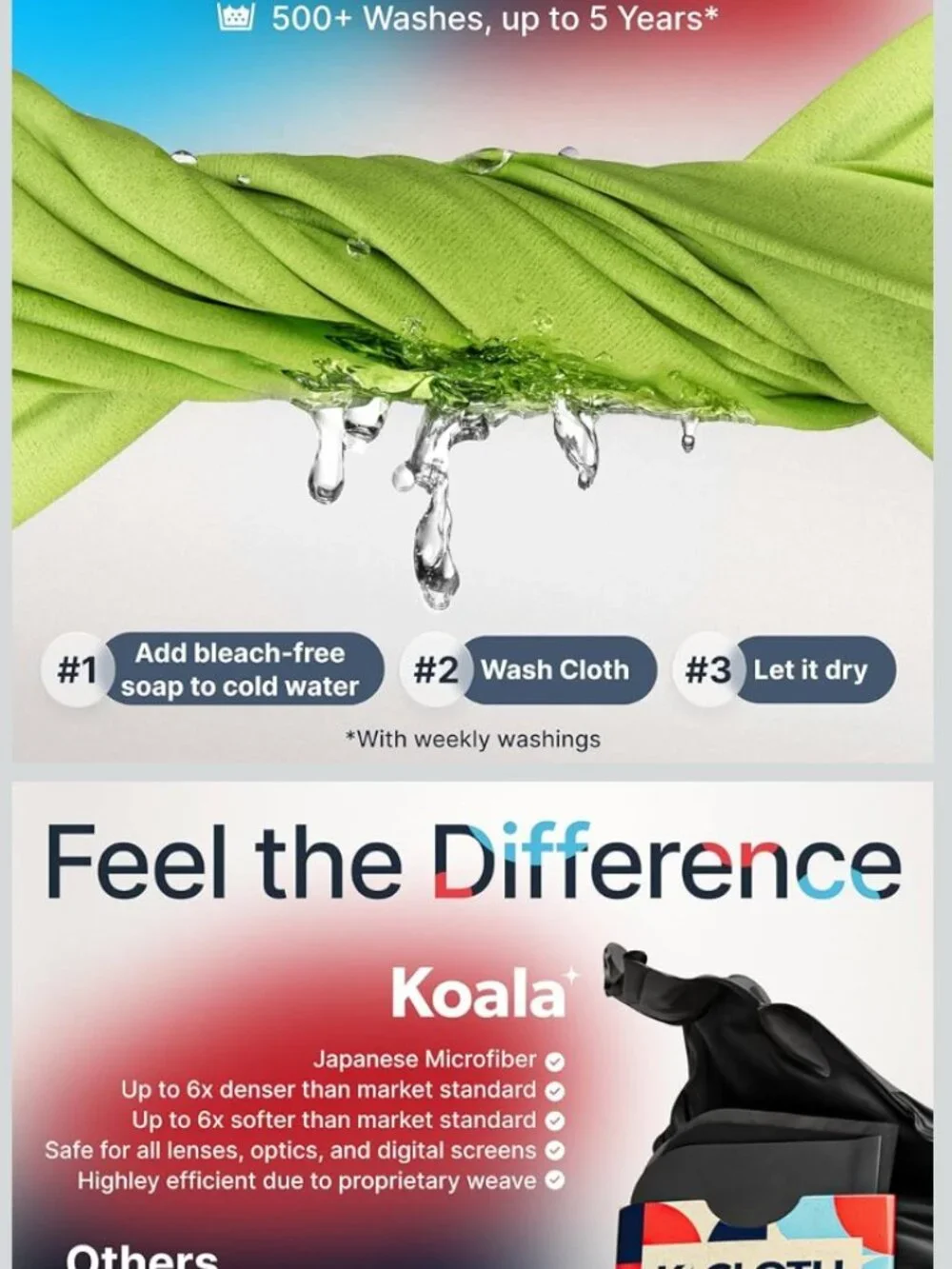 Koala Japanese Lens Cleaning Cloth (Green 2 Pack)
